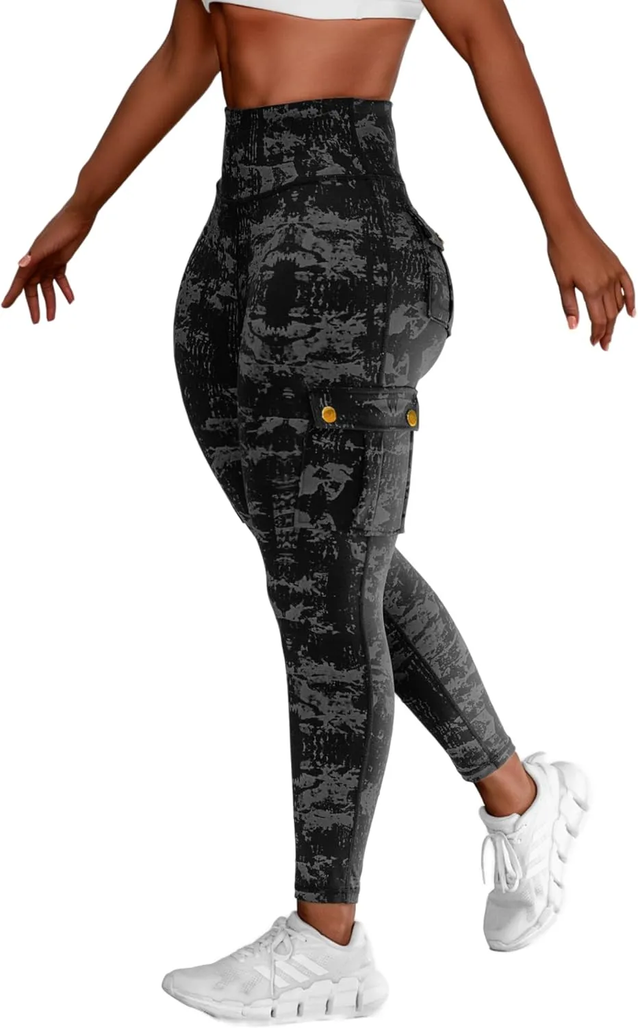 Women High Waist Cargo Leggings Workout Leggings Tummy Control Yoga Pants with Pocket