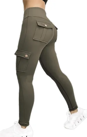 Women High Waist Cargo Leggings Workout Leggings Tummy Control Yoga Pants with Pocket