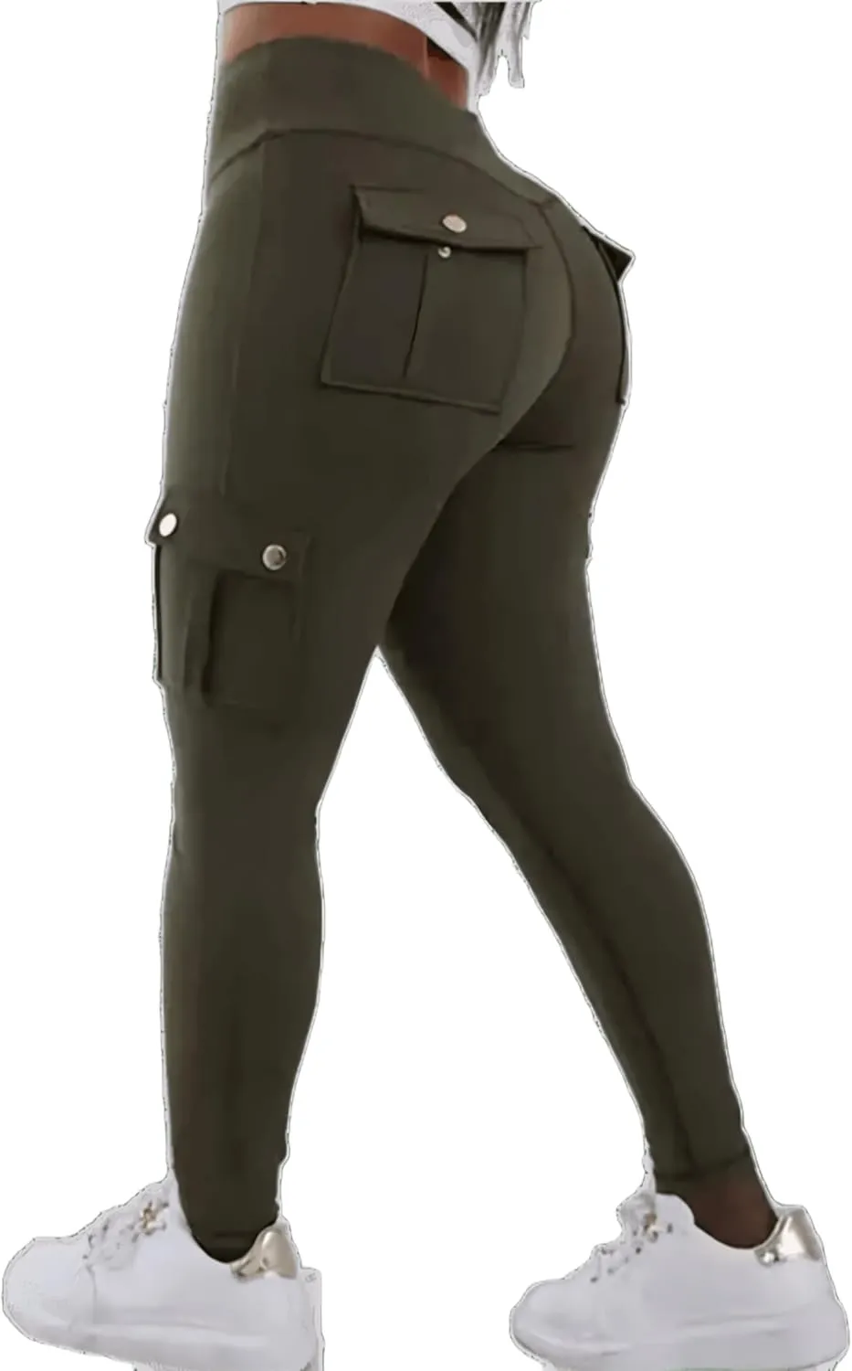 Women High Waist Cargo Leggings Workout Leggings Tummy Control Yoga Pants with Pocket