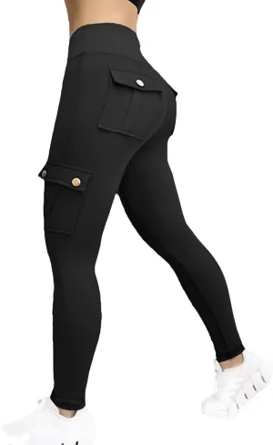 Women High Waist Cargo Leggings Workout Leggings Tummy Control Yoga Pants with Pocket
