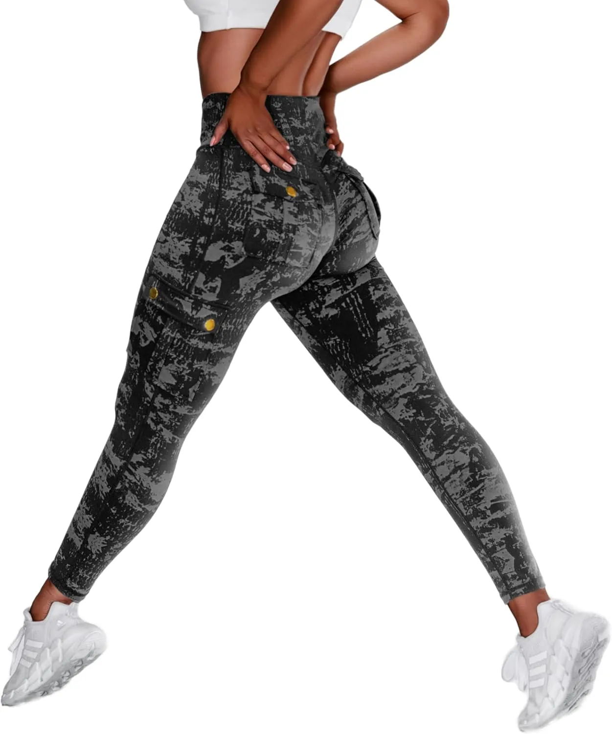 Women High Waist Cargo Leggings Workout Leggings Tummy Control Yoga Pants with Pocket
