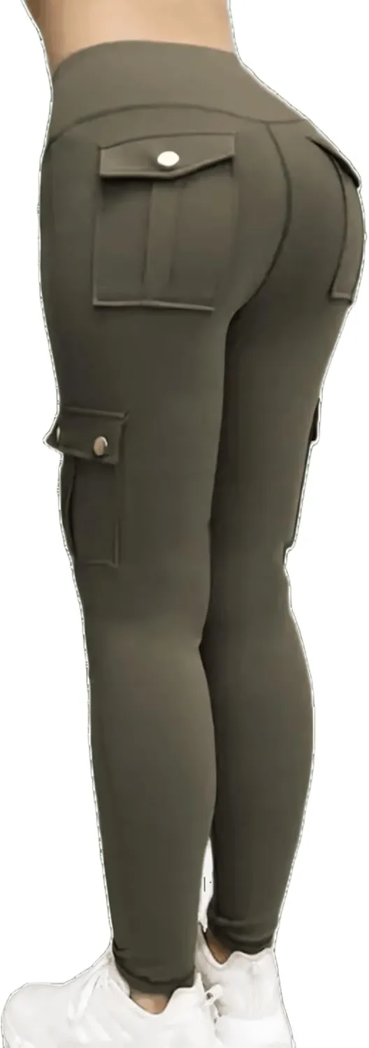 Women High Waist Cargo Leggings Workout Leggings Tummy Control Yoga Pants with Pocket