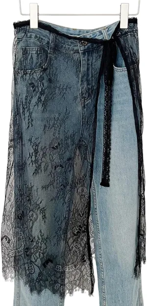 Women Korean Eyelash Lace Layering Long Skirt Hip Scarf with Tie Up Vintage Flower Lace Hip Covering Apron Skirts