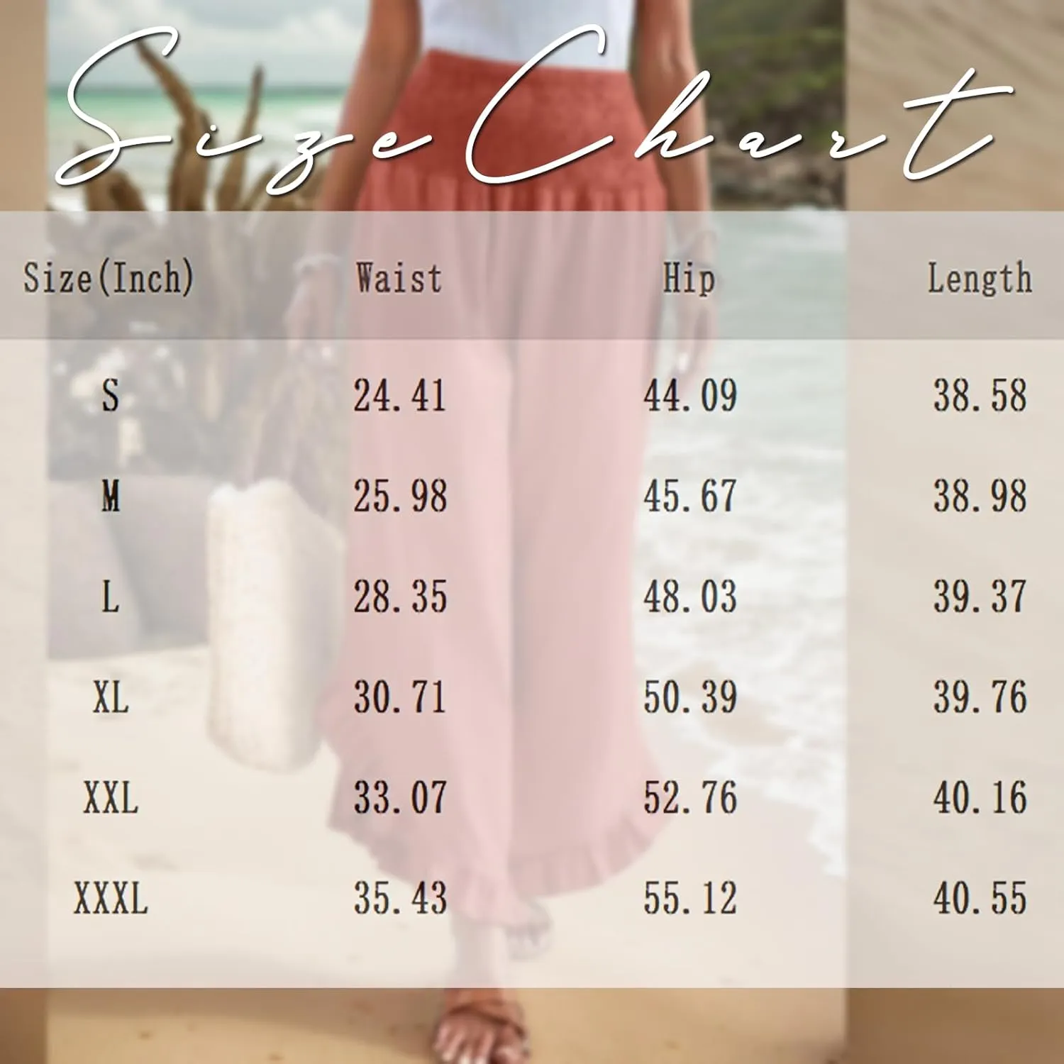 Women Linen Pants Summer 2025 Wide Leg Pants Smocked Waist Ruffle Hem Palazzo Pant Boho Flowy Beach Pant with Pocket
