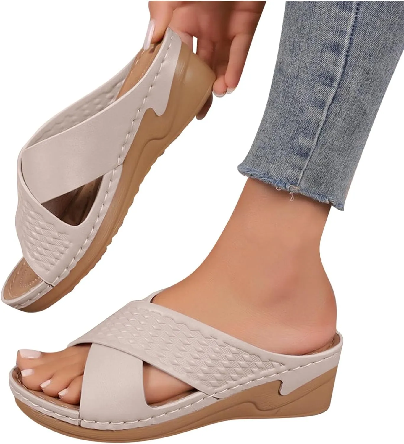 Women Orthopedic Slide Sandals Criss Cross Band Arch Support Slip On Sandal Summer Beach Casual Comfort Walking Slides