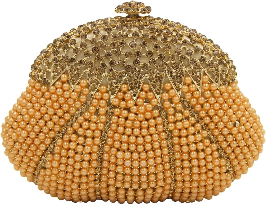 Women Pearl Rhinestone Clutch Evening Purses Elegant Crystal Beaded Bag Wedding Clutch with Chain for Wedding Prom