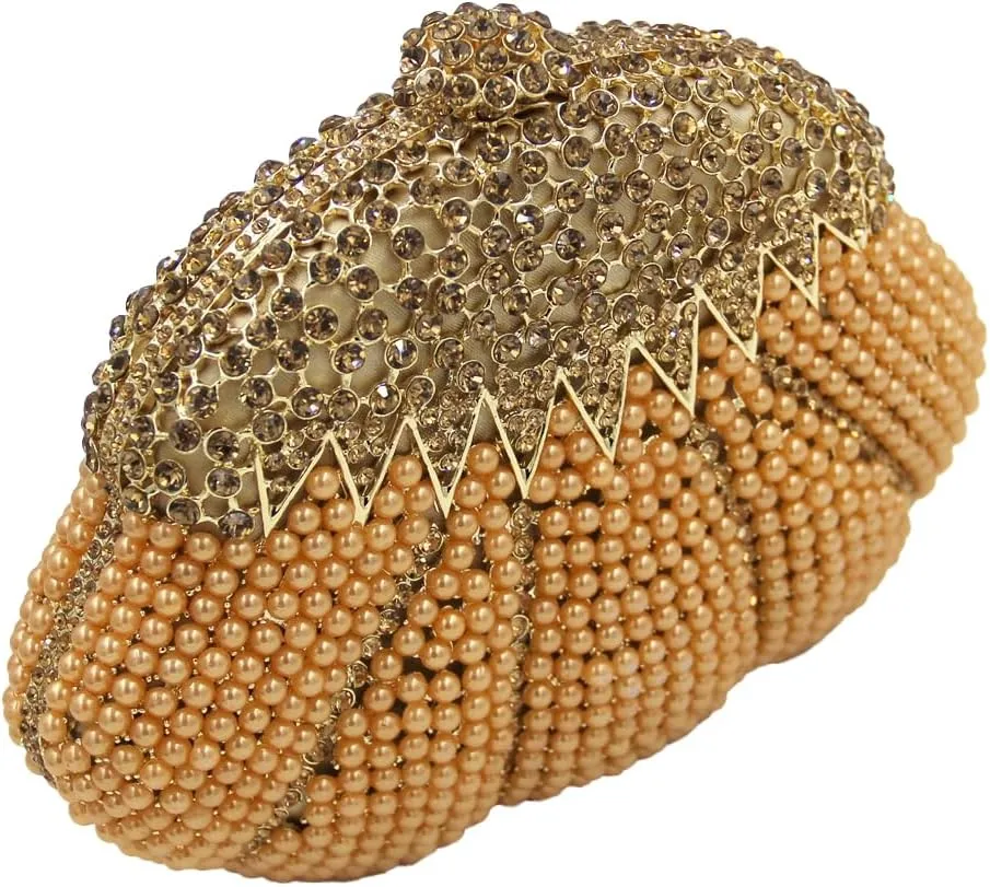 Women Pearl Rhinestone Clutch Evening Purses Elegant Crystal Beaded Bag Wedding Clutch with Chain for Wedding Prom