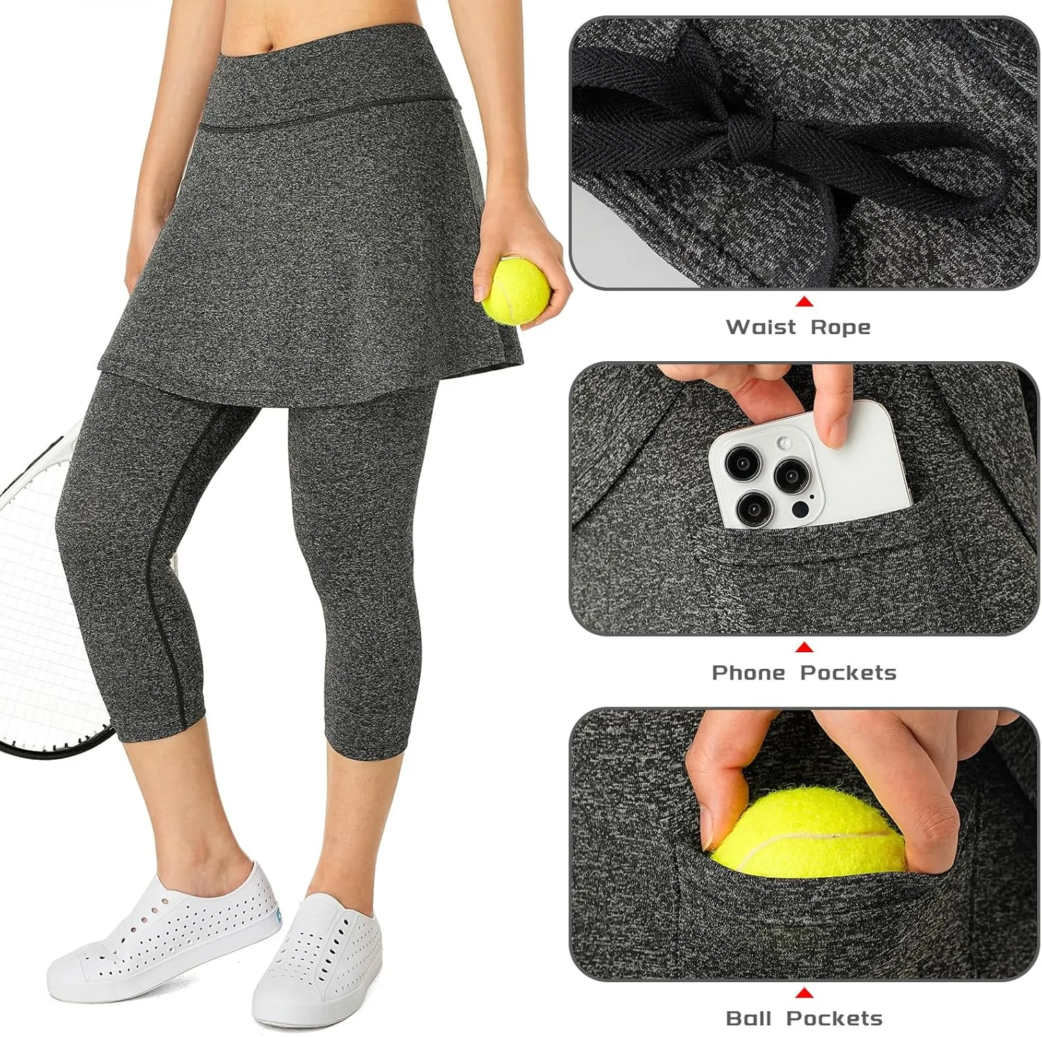 Women Skirted Leggings with Pockets,Tennis Skorts Skirts with Leggings Yoga Skorts Capris
