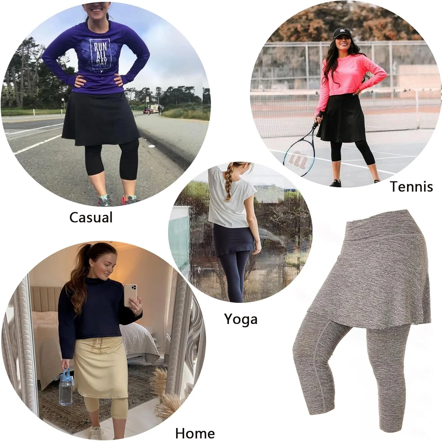 Women Skirted Leggings with Pockets,Tennis Skorts Skirts with Leggings Yoga Skorts Capris