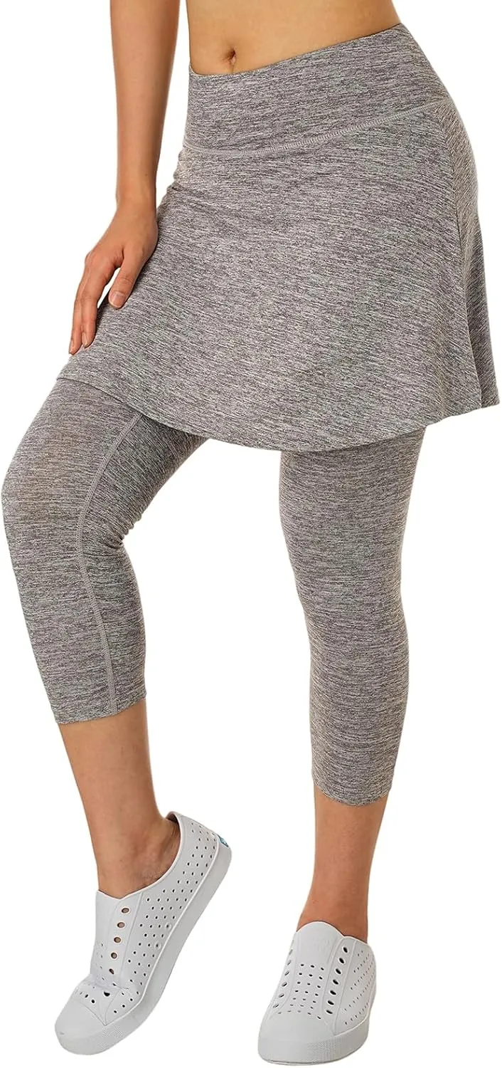 Women Skirted Leggings with Pockets,Tennis Skorts Skirts with Leggings Yoga Skorts Capris