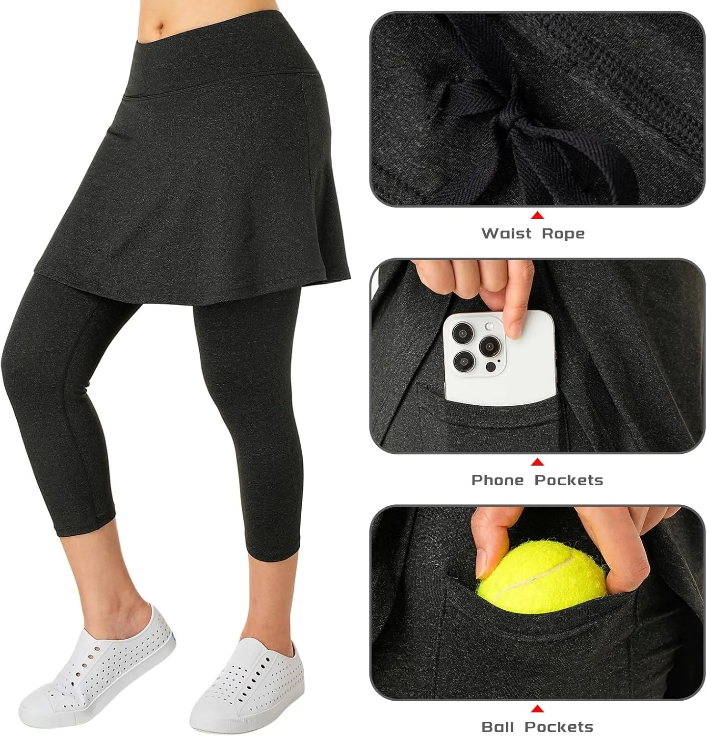 Women Skirted Leggings with Pockets,Tennis Skorts Skirts with Leggings Yoga Skorts Capris