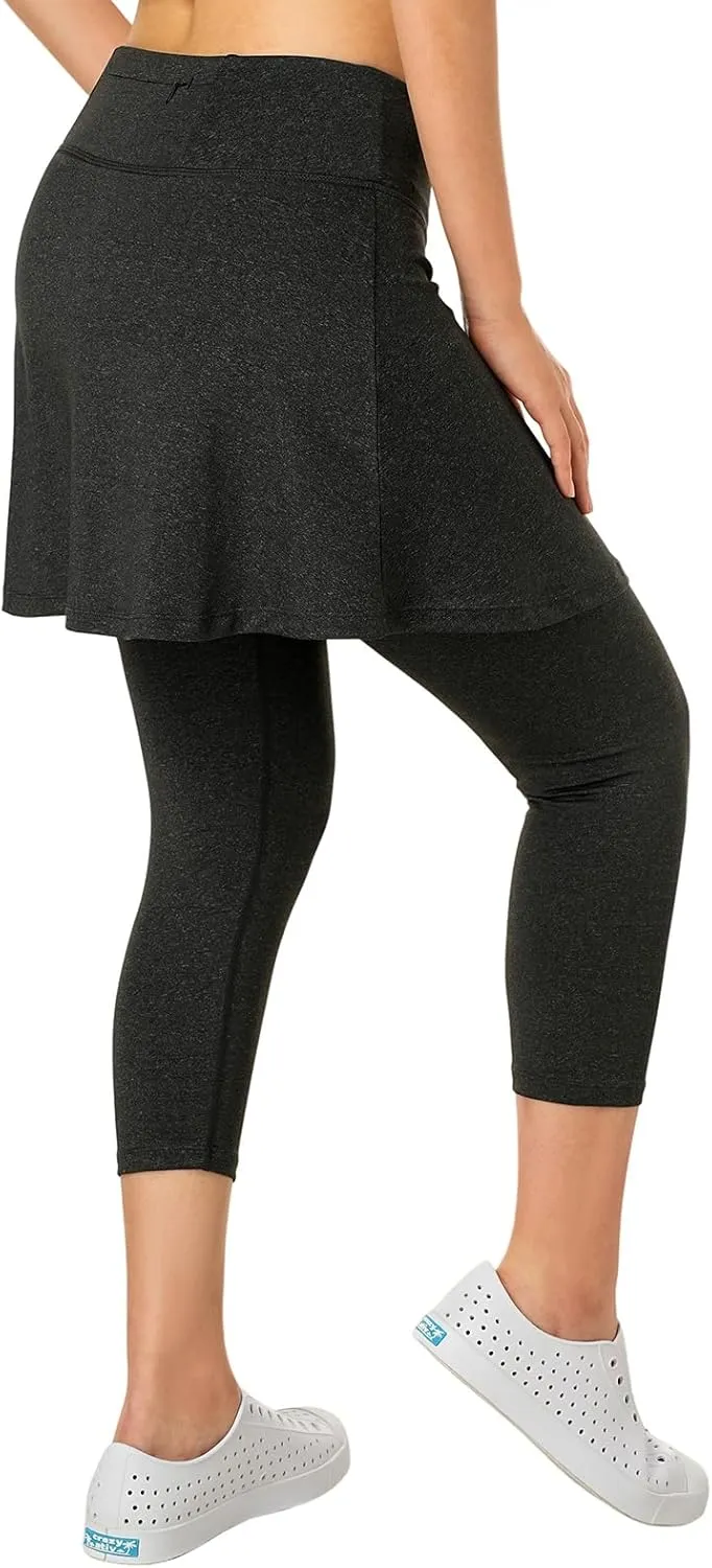 Women Skirted Leggings with Pockets,Tennis Skorts Skirts with Leggings Yoga Skorts Capris