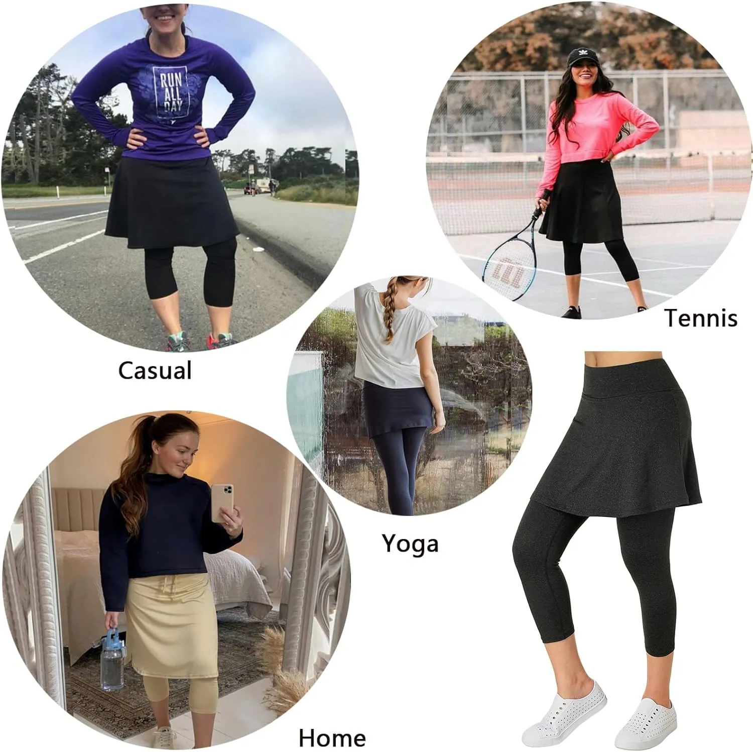 Women Skirted Leggings with Pockets,Tennis Skorts Skirts with Leggings Yoga Skorts Capris
