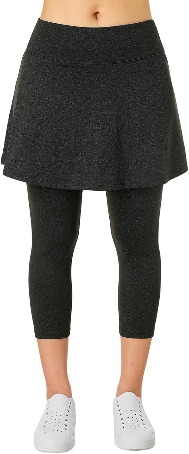 Women Skirted Leggings with Pockets,Tennis Skorts Skirts with Leggings Yoga Skorts Capris