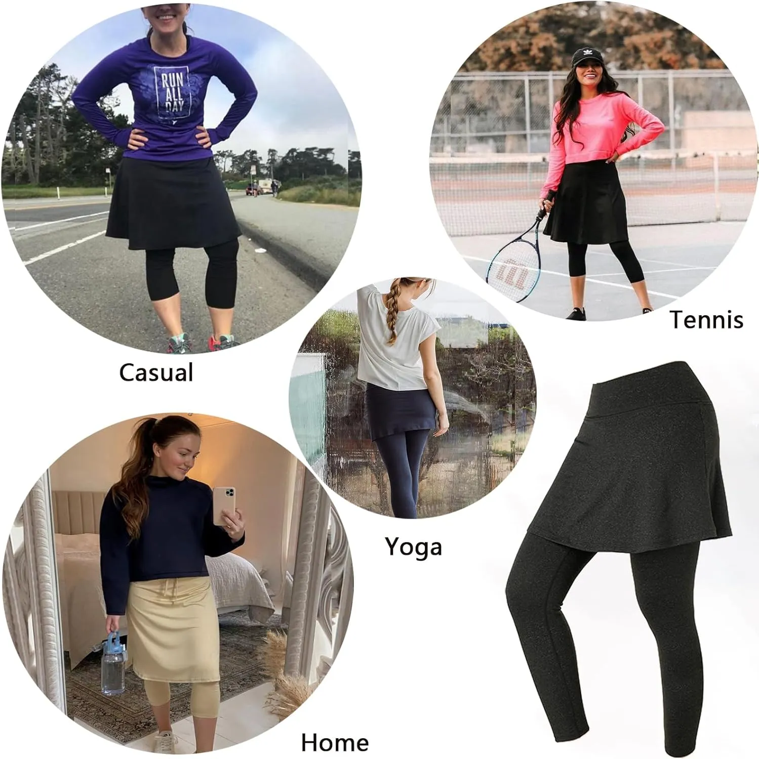 Women Skirted Leggings with Pockets,Tennis Skorts Skirts with Leggings Yoga Skorts Capris