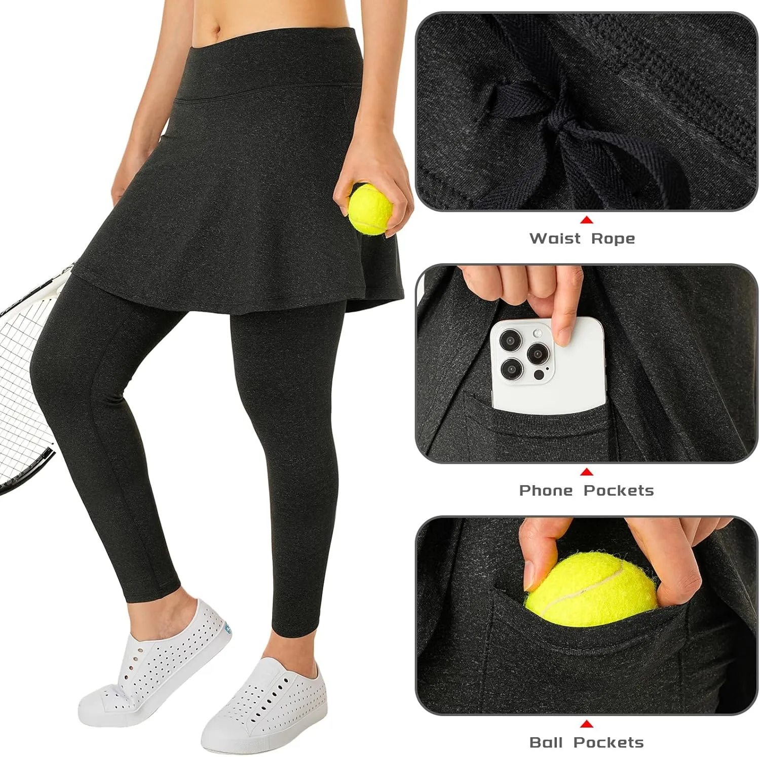 Women Skirted Leggings with Pockets,Tennis Skorts Skirts with Leggings Yoga Skorts Capris
