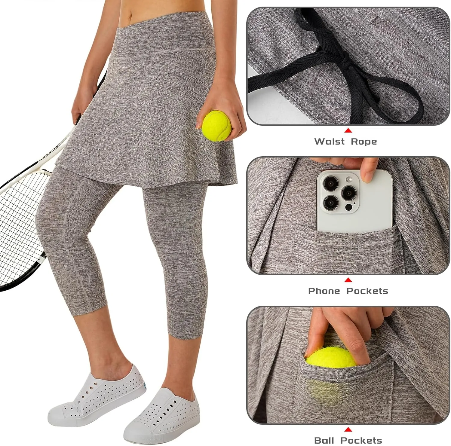 Women Skirted Leggings with Pockets,Tennis Skorts Skirts with Leggings Yoga Skorts Capris