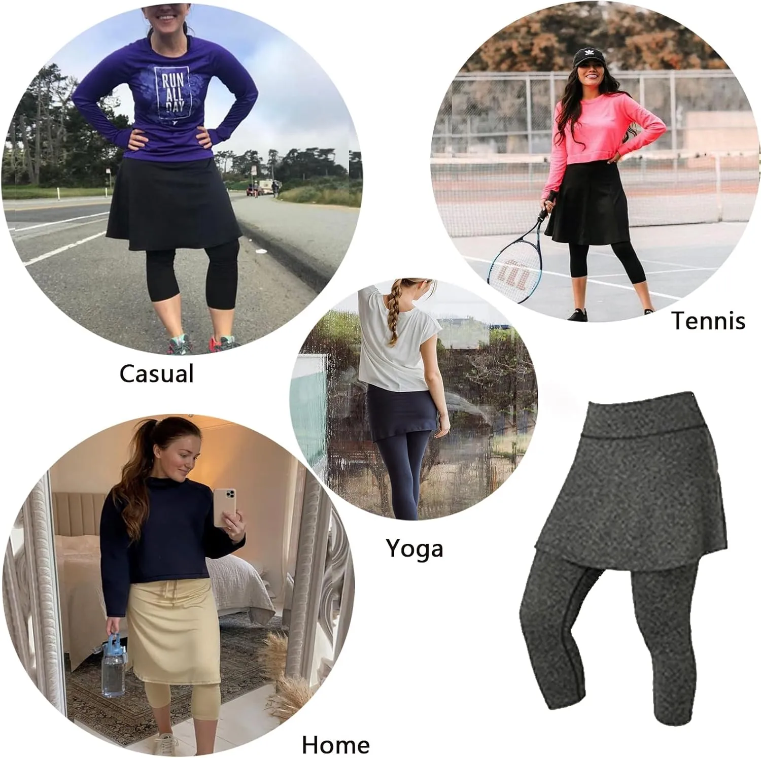 Women Skirted Leggings with Pockets,Tennis Skorts Skirts with Leggings Yoga Skorts Capris
