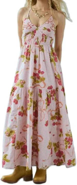 Women Spaghetti Strap V Neck Floral Maxi Dress Sleeveless Flowy Tiered Long Dress Colorful Summer Vocation Sundress