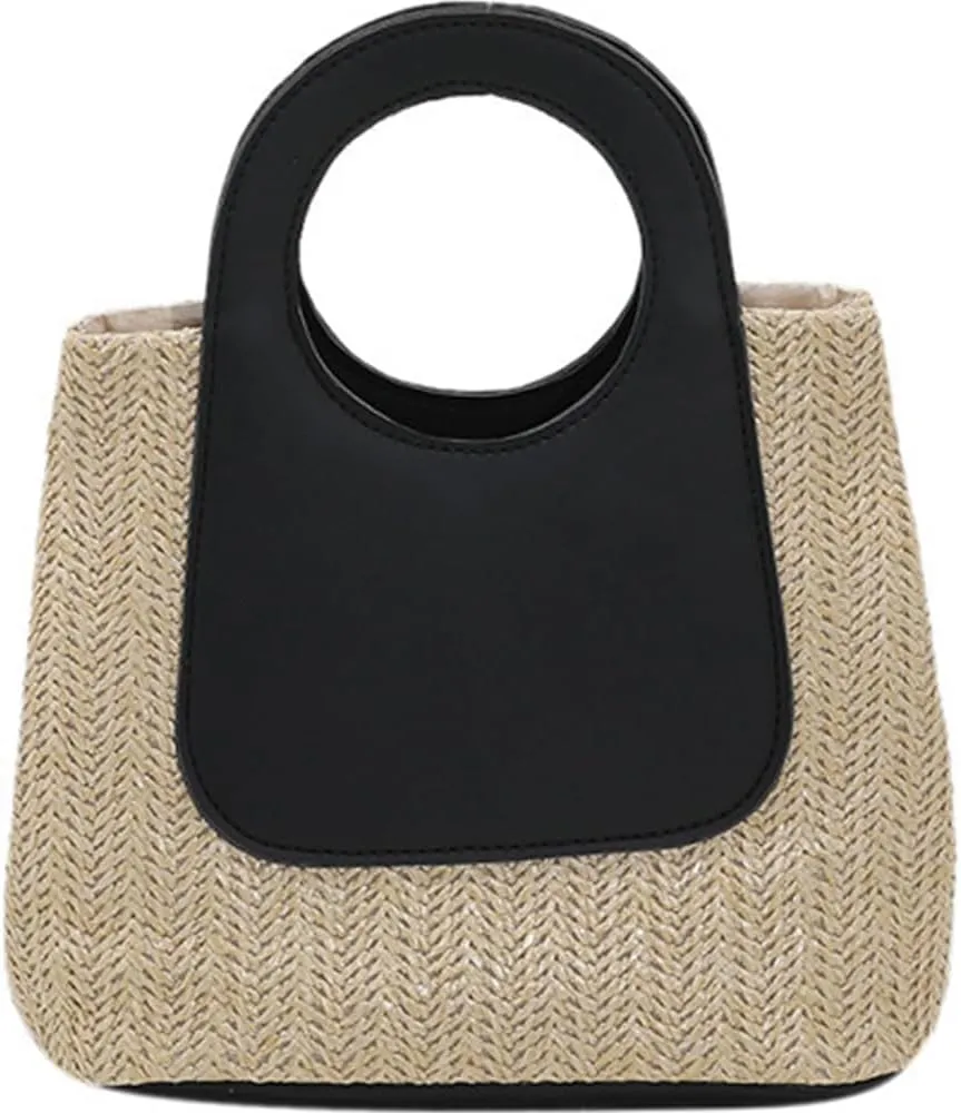 Women Straw Handbag, Summer Beach Bag with Top Handle Daily Work Purse