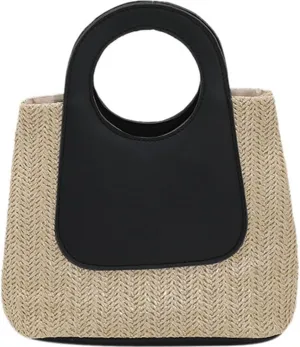 Women Straw Handbag, Summer Beach Bag with Top Handle Daily Work Purse