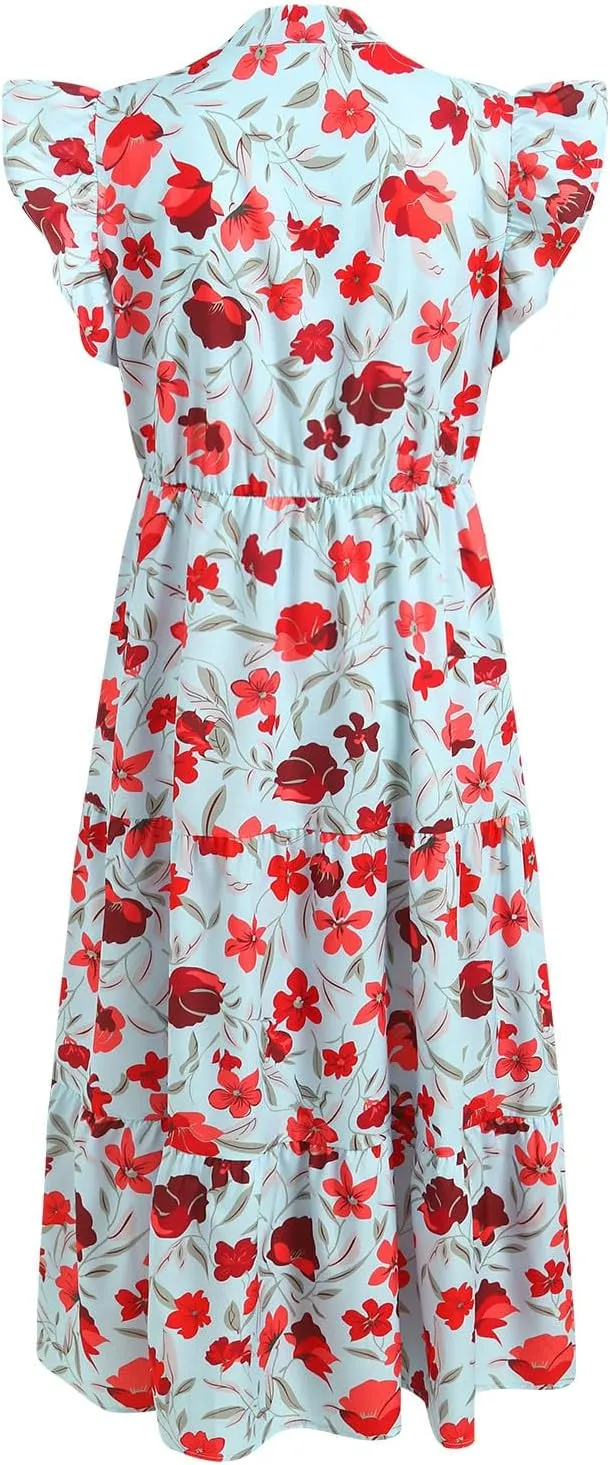 Women Summer 2025 Maxi Dress Vacation Floral Spring Casual Boho Split Beach Long Flowy Sundress Maxi Dress