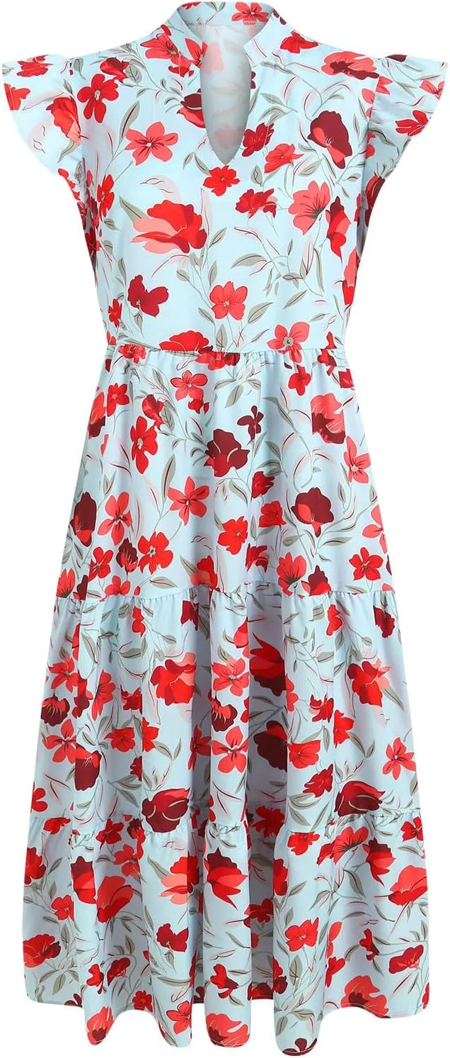 Women Summer 2025 Maxi Dress Vacation Floral Spring Casual Boho Split Beach Long Flowy Sundress Maxi Dress