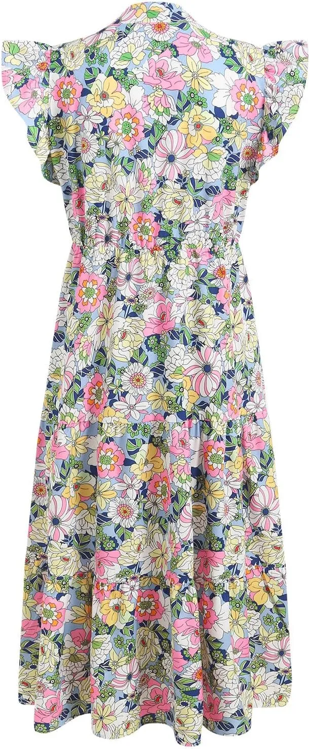 Women Summer 2025 Maxi Dress Vacation Floral Spring Casual Boho Split Beach Long Flowy Sundress Maxi Dress