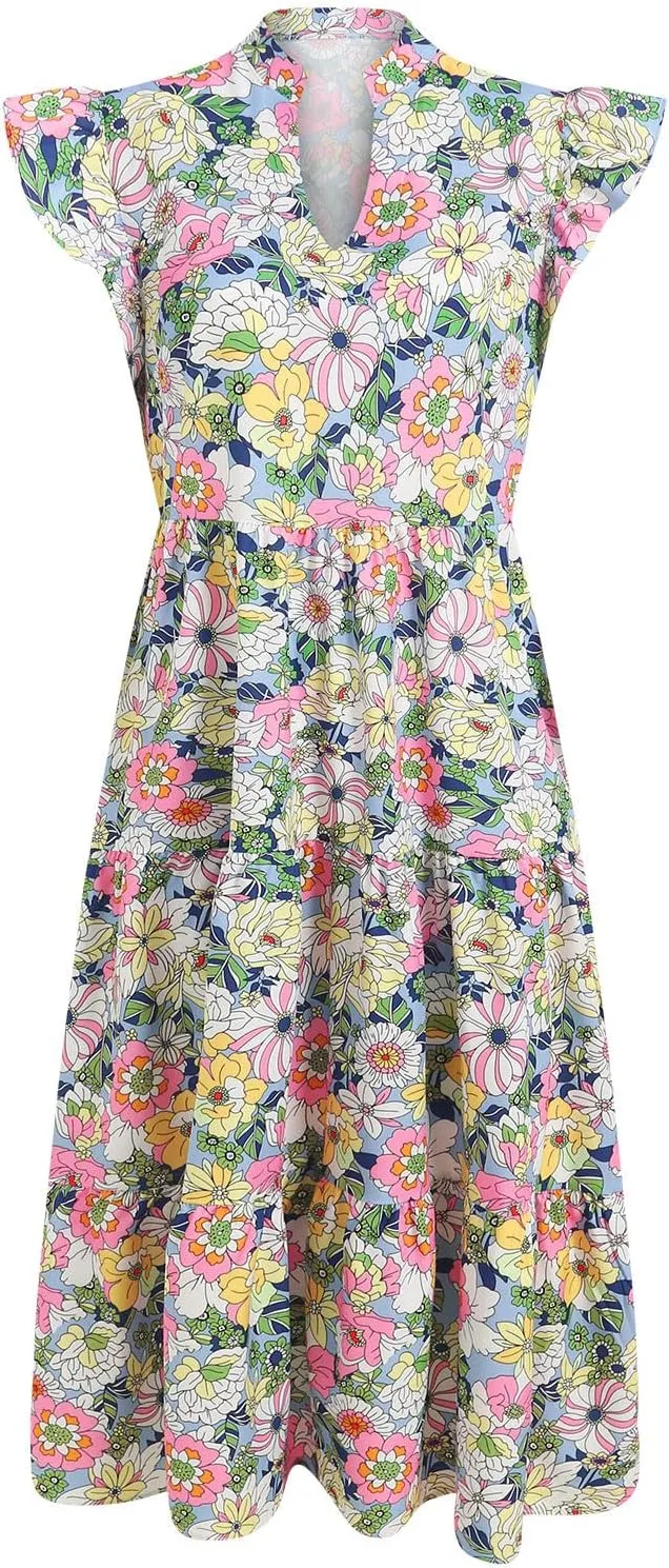 Women Summer 2025 Maxi Dress Vacation Floral Spring Casual Boho Split Beach Long Flowy Sundress Maxi Dress