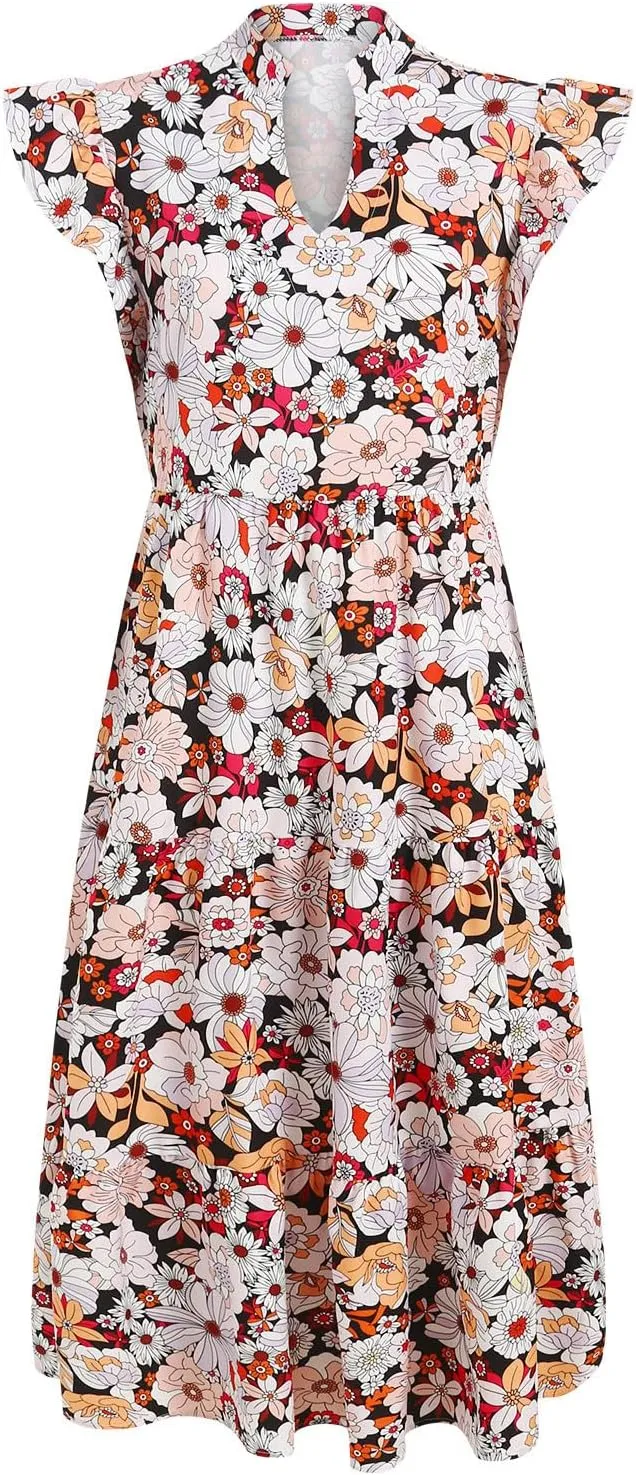 Women Summer 2025 Maxi Dress Vacation Floral Spring Casual Boho Split Beach Long Flowy Sundress Maxi Dress