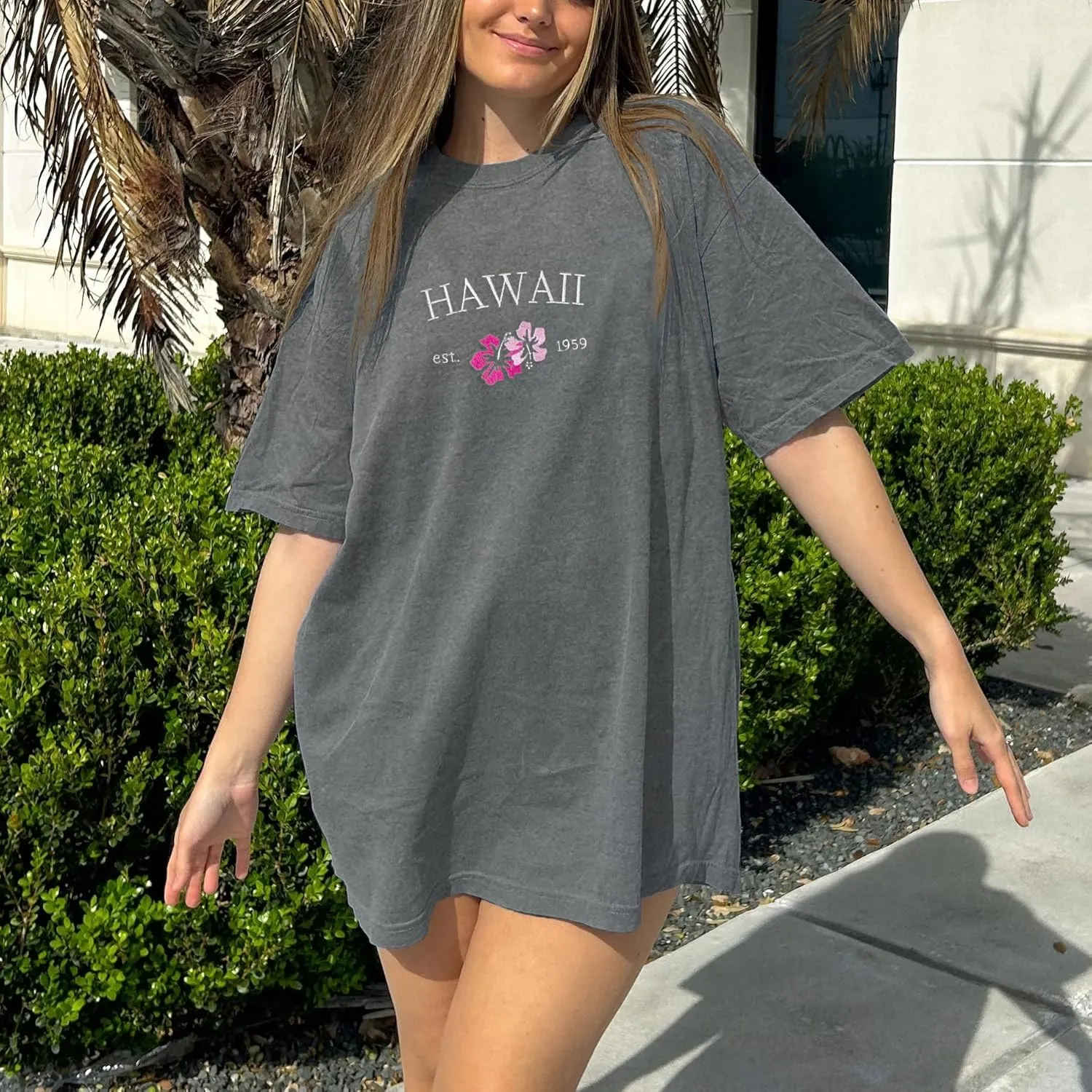 Women Teen Girls Hawaii Oversized Graphic T Shirt Y2k Short Sleeve Loose Coastal Tees Summer Preppy Retro Baggy Top