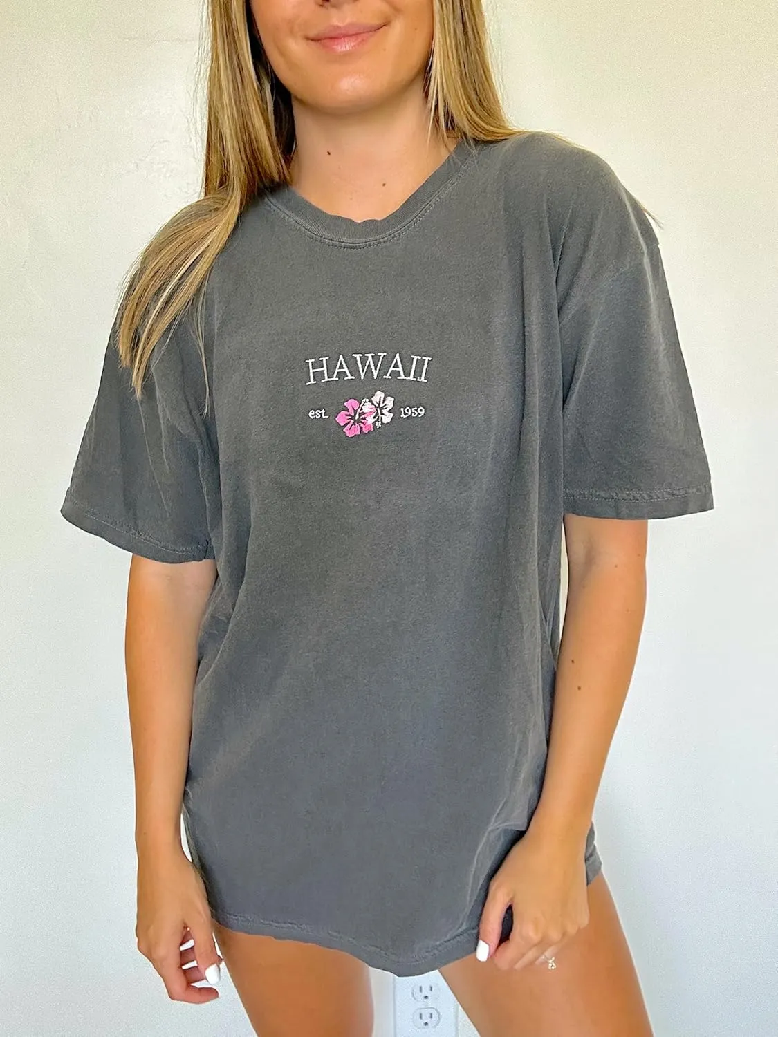 Women Teen Girls Hawaii Oversized Graphic T Shirt Y2k Short Sleeve Loose Coastal Tees Summer Preppy Retro Baggy Top