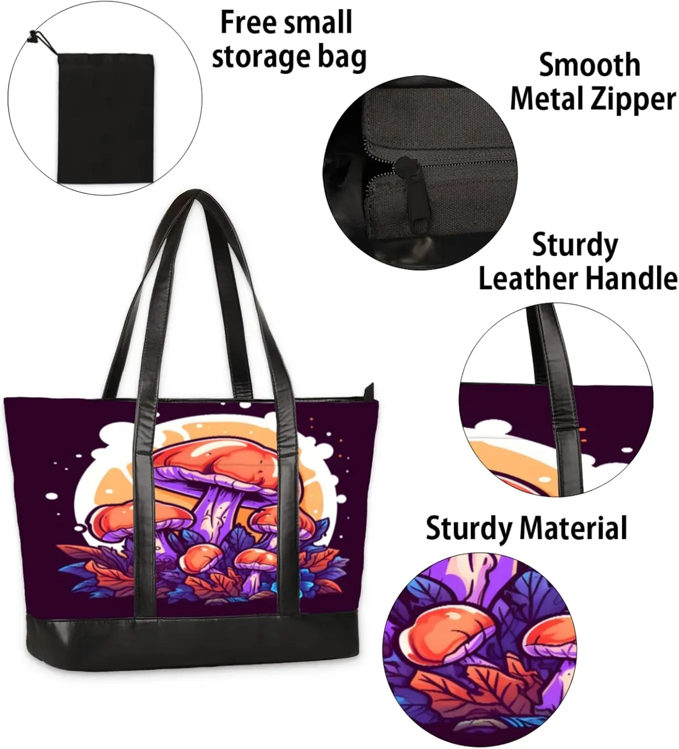 Women Tote Bag with Zipper, Shopper Handbag Travel Purse, PU Leather Laptop Tote Bags, Weekender Tote Bags