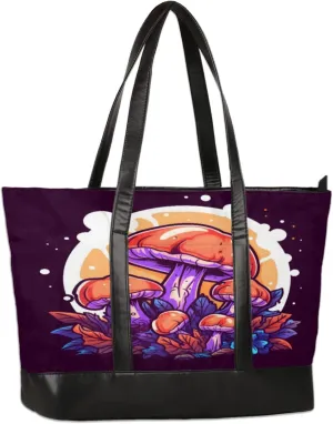 Women Tote Bag with Zipper, Shopper Handbag Travel Purse, PU Leather Laptop Tote Bags, Weekender Tote Bags