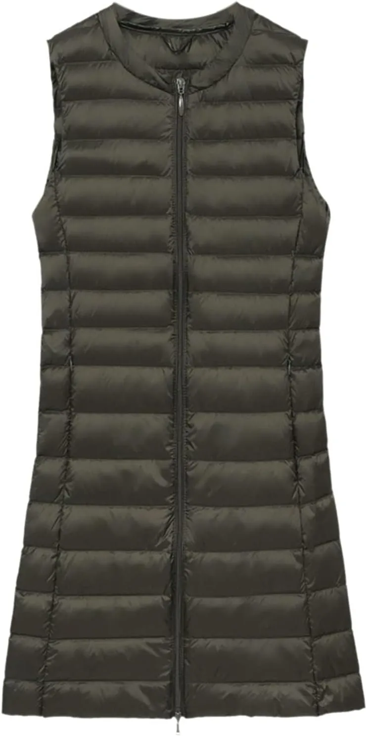Women Warm Vest Coat Fashion Fall Winter Outerwear Zip Up Puffer Long Jacket Sleeveless Down Parkas Coats