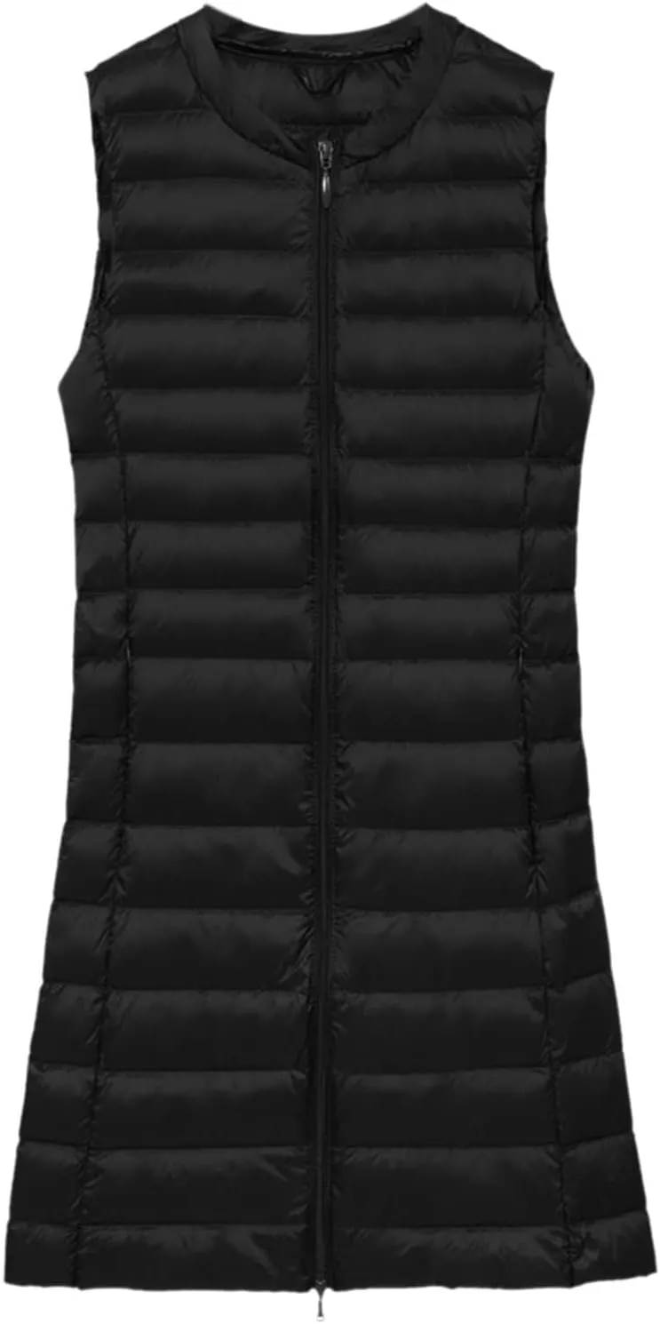Women Warm Vest Coat Fashion Fall Winter Outerwear Zip Up Puffer Long Jacket Sleeveless Down Parkas Coats