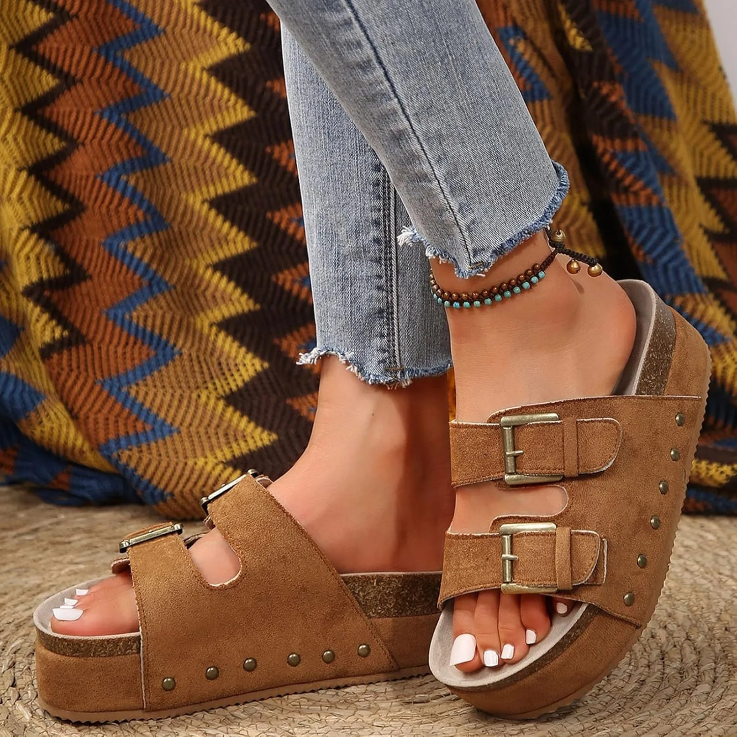 Women Wedge Sandals Open Toe Slingback Shoes Vacation Bohemian Slippers For Ladies Platform Comfort Sandals Women