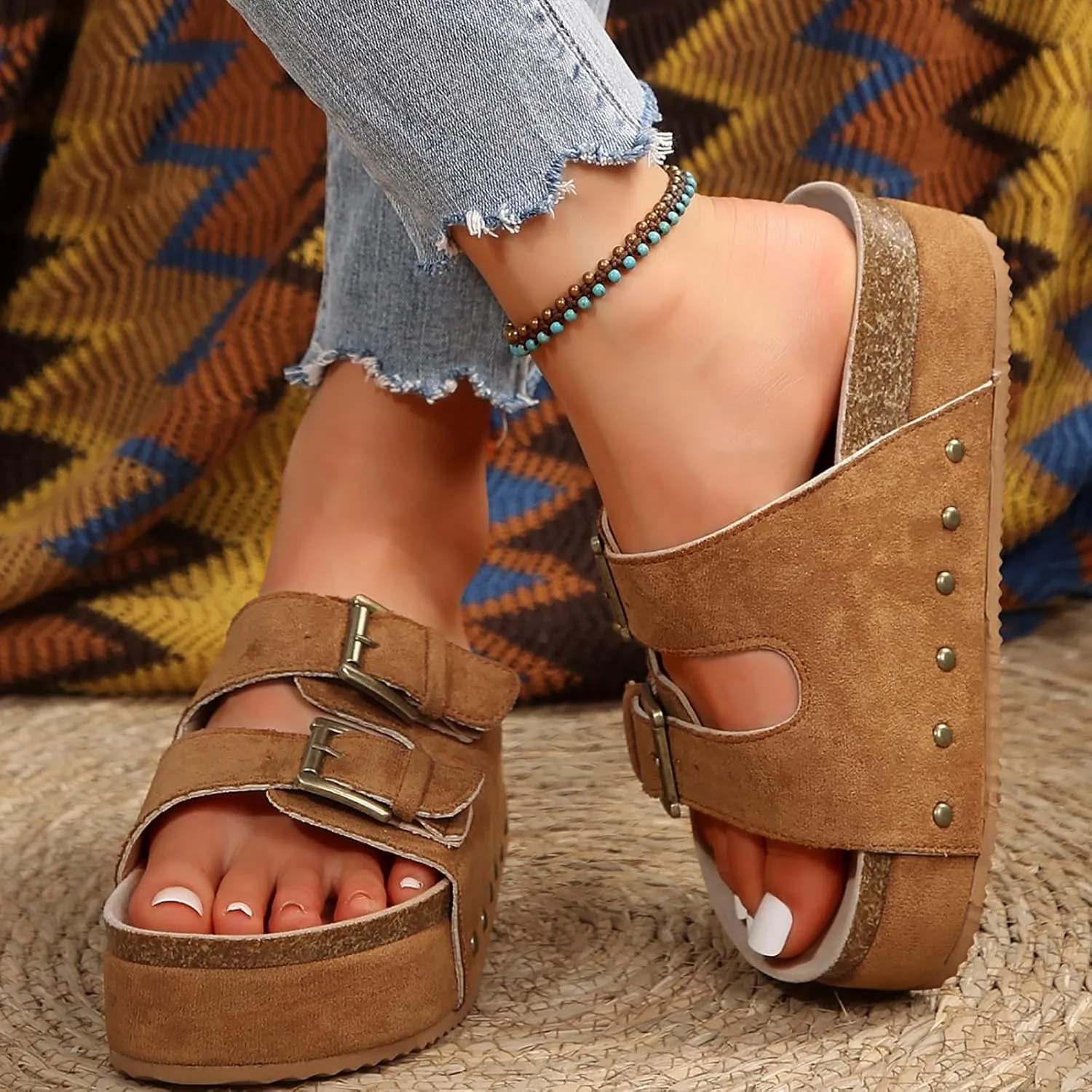 Women Wedge Sandals Open Toe Slingback Shoes Vacation Bohemian Slippers For Ladies Platform Comfort Sandals Women