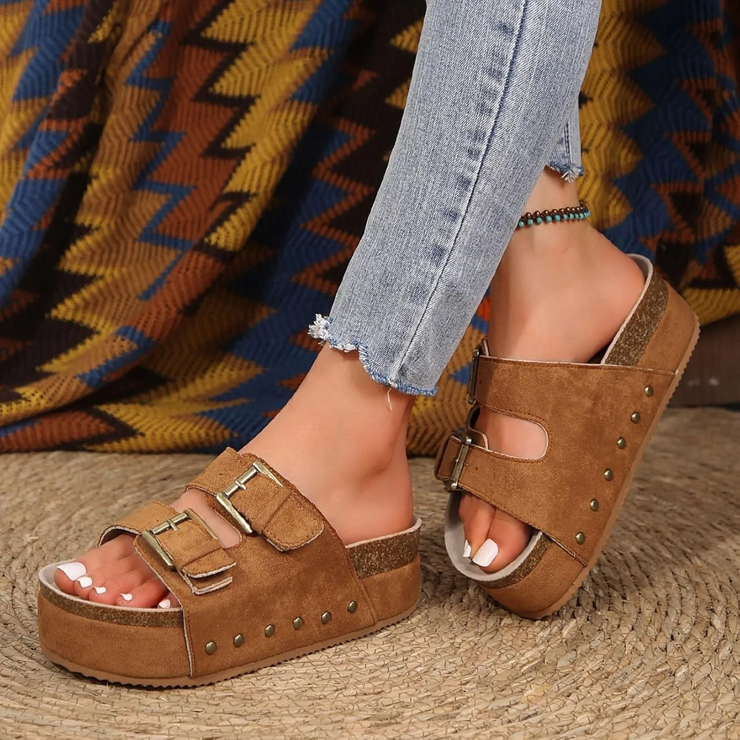 Women Wedge Sandals Open Toe Slingback Shoes Vacation Bohemian Slippers For Ladies Platform Comfort Sandals Women