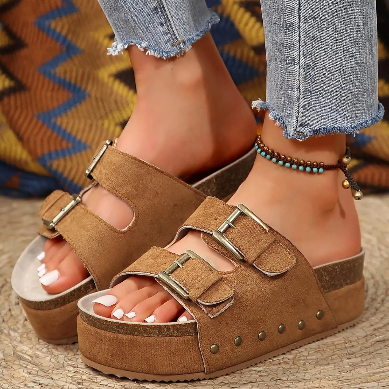 Women Wedge Sandals Open Toe Slingback Shoes Vacation Bohemian Slippers For Ladies Platform Comfort Sandals Women