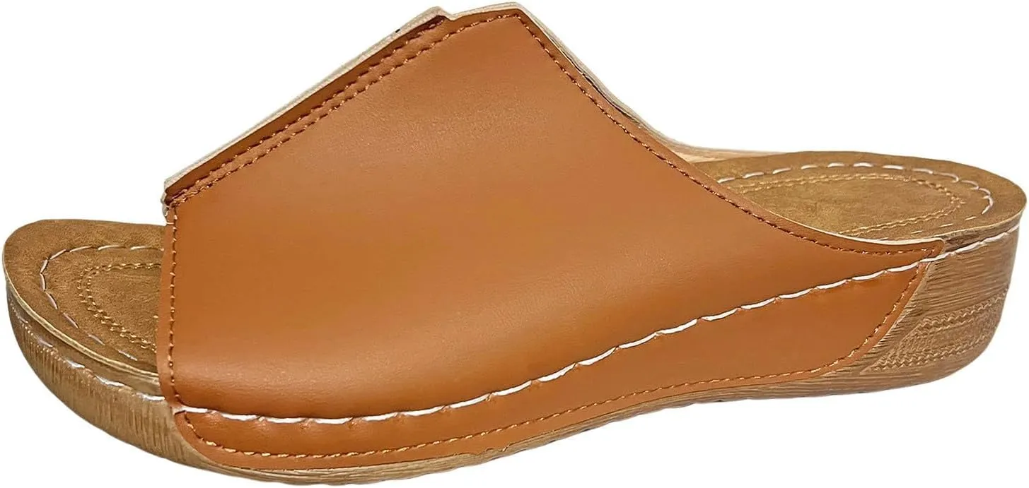 Women Wedges Sandals Arch Support Open Toe Low Heel Platform Sandals Damping Sole Upgradation Stretch Comfortable Sandal Summer Walking Orthopedic Slippers Orthotic Slides