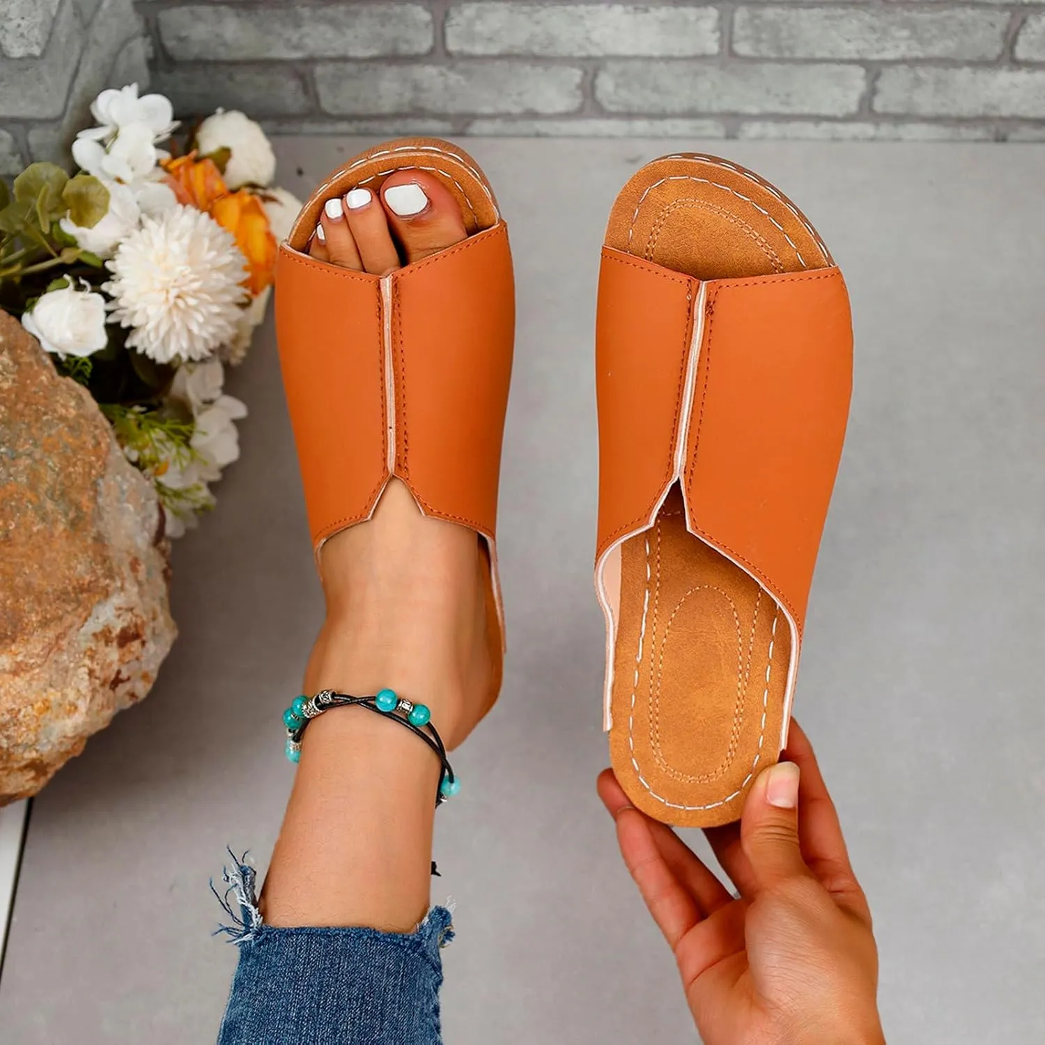 Women Wedges Sandals Arch Support Open Toe Low Heel Platform Sandals Damping Sole Upgradation Stretch Comfortable Sandal Summer Walking Orthopedic Slippers Orthotic Slides