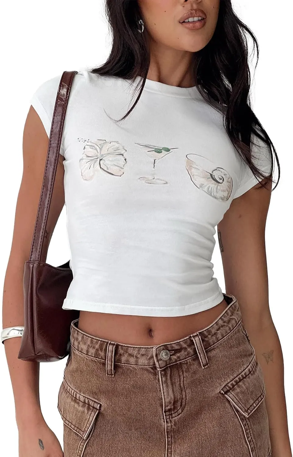 Women Y2K Baby Tees Vintage Graphic Print Crop Tops Aesthetic E-Girls Cute Shirt for Woman