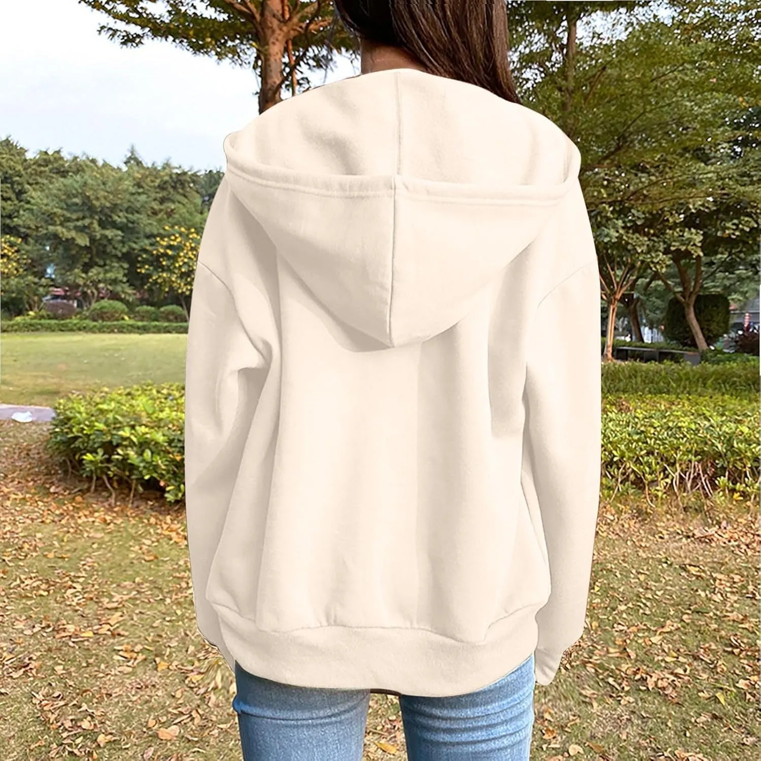 Women Zip Up Hoodie Casual Sweatshirt Drawstring Loose Fit Oversized Lightweight Fashion Fall Tops For Teen Girls