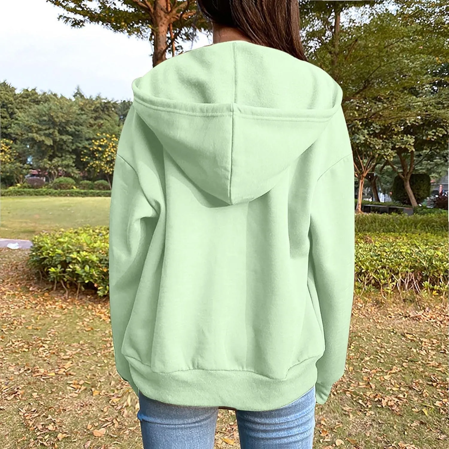 Women Zip Up Hoodie Casual Sweatshirt Drawstring Loose Fit Oversized Lightweight Fashion Fall Tops For Teen Girls