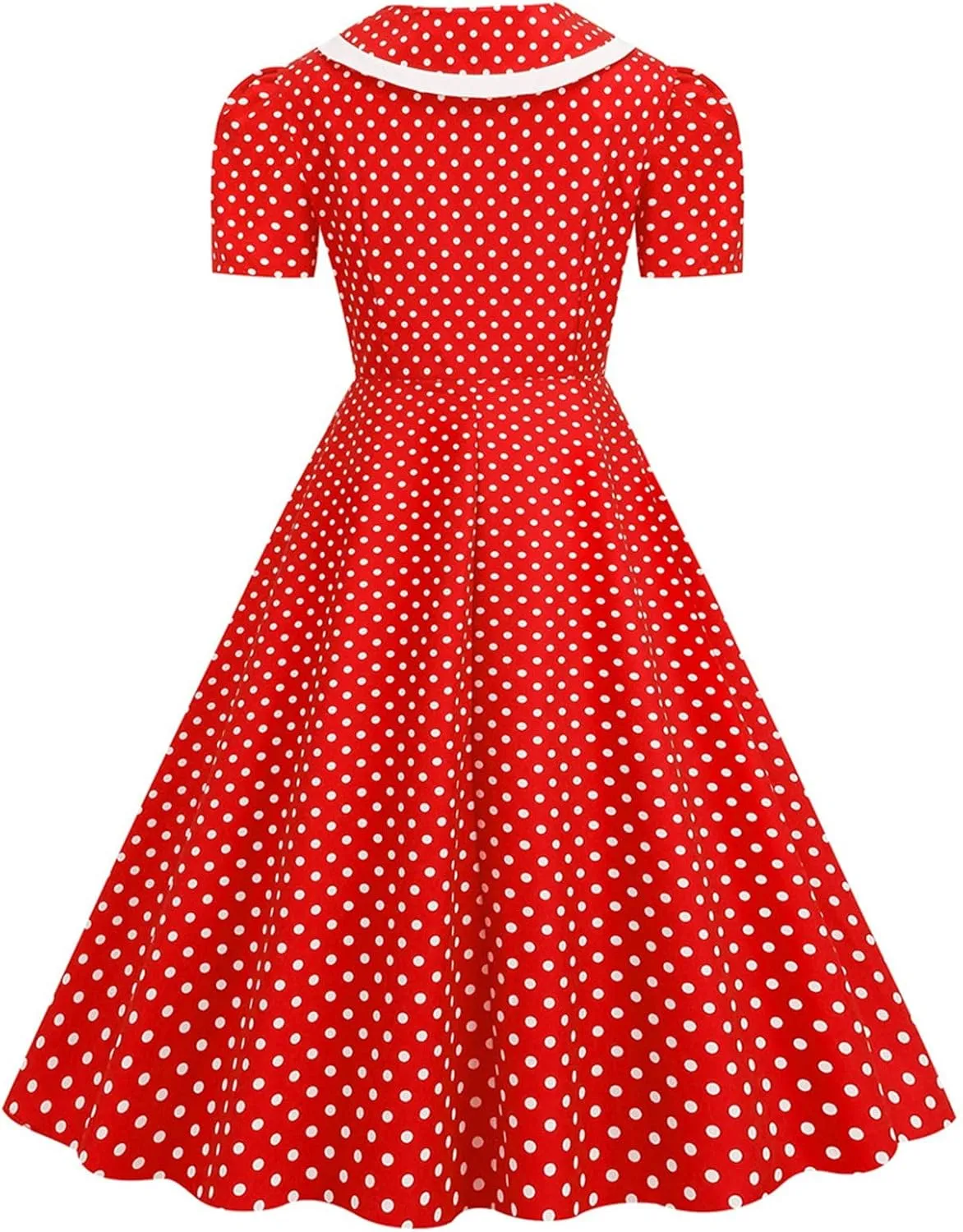 Women's 1950s Vintage Audrey Hepburn Style Cocktail Party Swing Dresses Lapel Short Sleeve Polka Dot Midi Tea Dress