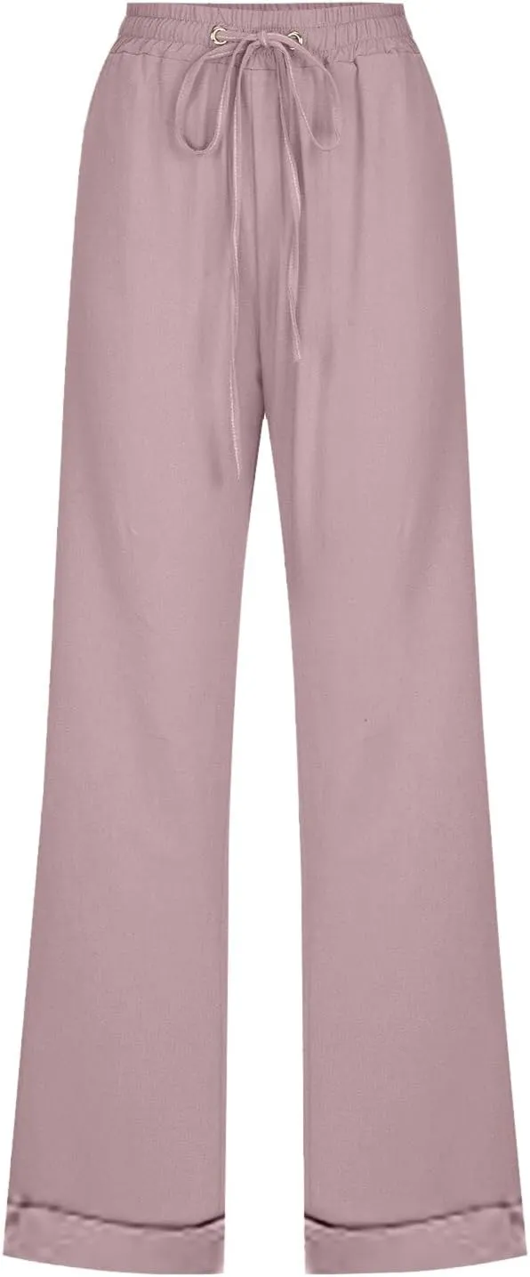 Womens Baggy Wide Leg Pants Womens Linen Pants Casual Wide Leg Trousers Button Down Loose Work Office Business Suit