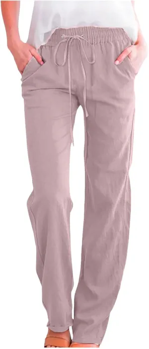 Womens Baggy Wide Leg Pants Womens Linen Pants Casual Wide Leg Trousers Button Down Loose Work Office Business Suit