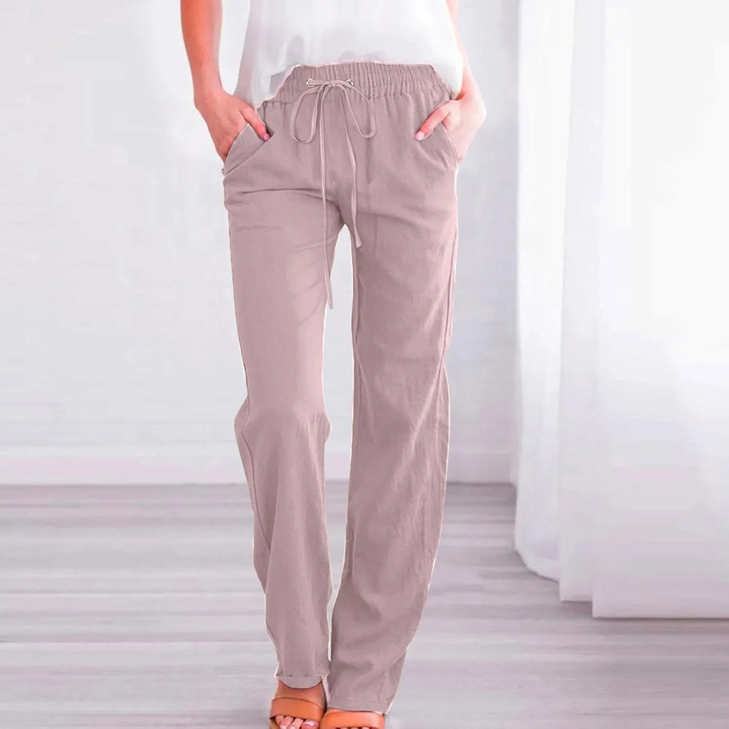 Womens Baggy Wide Leg Pants Womens Linen Pants Casual Wide Leg Trousers Button Down Loose Work Office Business Suit