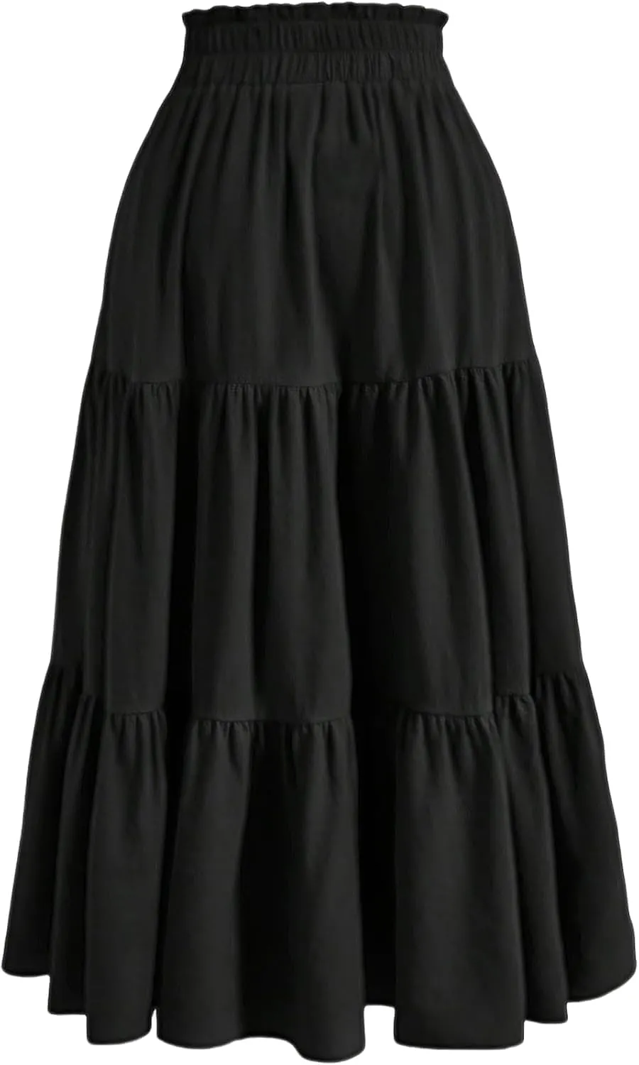 Women's Boho Floral Tiered Maxi Skirt,Elegant Pleated Elastic Waist Summer Flowy A-line Midi Long Skirt